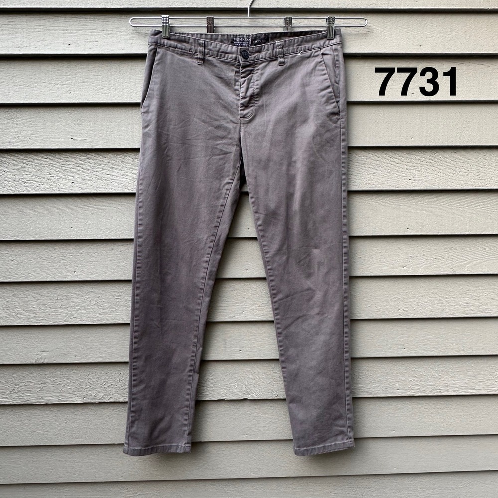 Primark Mens Stretch Slim Chino Pants Grey Taupe W34 L32 Cotton Blend Trousers
